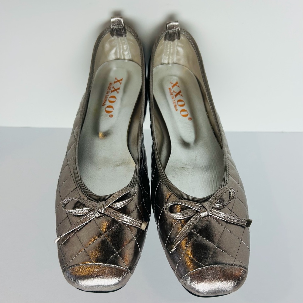 NEW XXOO Ballet Flat Shoes Women's 24/ 7 Quilted Metallic Faux Patent Leather